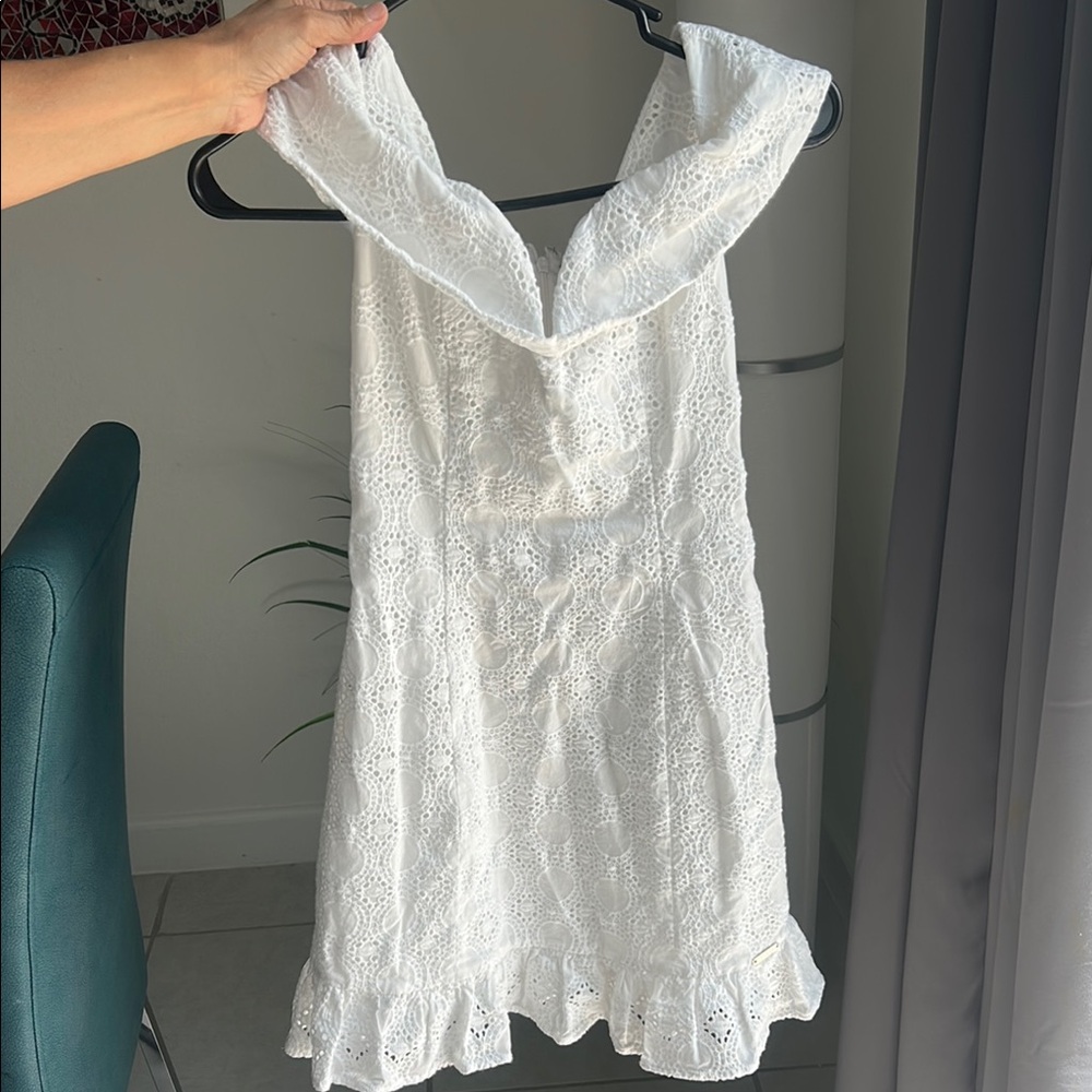 Guess White Eyelet Ruffle Dress